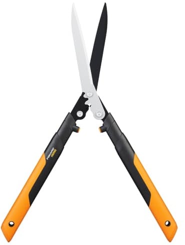 Fiskars PowerGear X Getriebe-Heckenschere, Antihaftbeschichtet, Hochwertige Stahl-Klingen, Länge: 63 cm, Schwarz/Orange, HSX92, 1023631