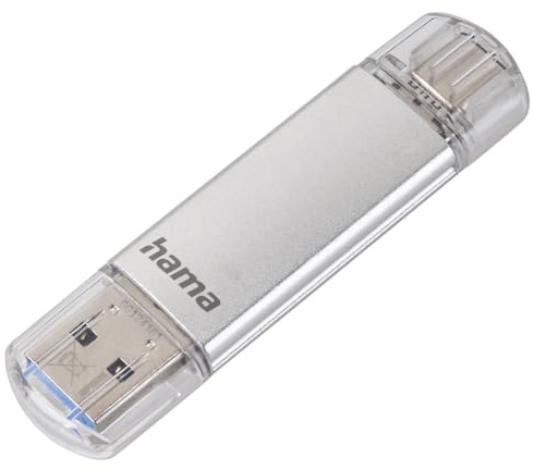 Hama 128GB USB-Speicherstick mit USB 3.2 Gen 1-Type-C (2-in-1 USB-Stick, z.B.für Android Handy, Tablet, Computer, Notebook, MacBook, OTG, 40MB/s) USB-Typ-C Handy-Stick, Doppel Memory-Stick Silber