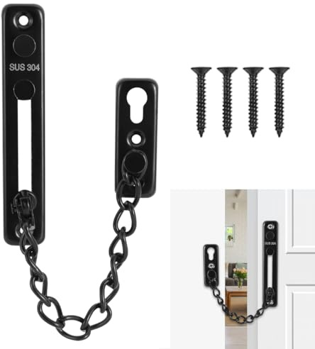 Türkette Wohnungstür,Tür Sicherheitsriegel,Sicherheitskette für Türen,Türkette Haustür,Türkette Abschließbar,Tür Sicherheitskette,Türkette Beidseitig Bedienbar,304 Edelstahl (Schwarz)