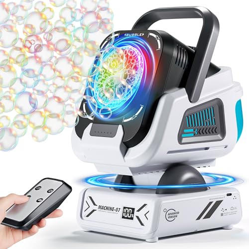2025 Upgraded Bubble Machine mit Fernbedienung, Automatische Rotation & RGB Lichter, 1800mAh Wiederaufladbarer Akku, Typ-C-Ladung, Bubble Maker für Kinder, Hochzeiten, Geburtstagsfeiern,