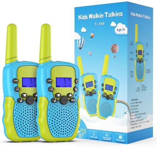 Kearui Spielzeug 3-12 Jahren Junge, Walkie Talkies für Kinder 8 Kanal Funkgerät mit Hintergrundbeleuchteter LCD-Taschenlampe, 3 Meilen Reichweite für Abenteuer im Freien, Camping, Wandern (Blau-Grün)
