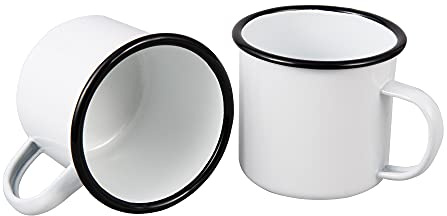 IMEEA Emaille Tasse 500ml Set 2 Stück Vintage Kaffeetasse Campingbecher mit Henkel für Kaffee, Tee & Milch,Outdoor Küche & DIY (Weiß)