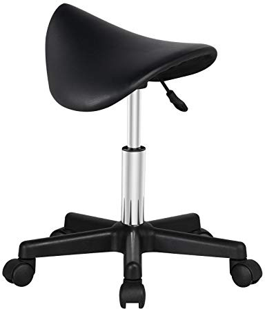 Yaheetech Sattelhocker Rollhocker Drehhocker Praxishocker Arbeitshocker Bürohocker Hocker mit höhenverstellbaren 5 Rollen schwarz