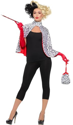 Smiffys Deluxe Böse Dame Kit, Schwarz & Weiß, mit Umhang, Tasche, Handschuhe & Zigarettenspitze Halloween