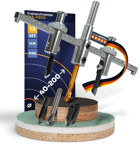 Falke Kreisschneider FKS-H 200 - Universal für Holz, Kunststoff, Gipskarton | Durchmesser stufenlos einstellbar (40-200 mm) - Verstellbare Lochsäge
