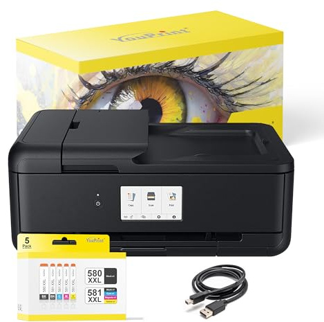 YouPrint Bundle TS9550a Tintenstrahldrucker Multifunktionsgerät (A3 Drucker, Scanner, Kopierer) mit 5 kompatiblen YouPrint Druckerpatronen für Canon 580 581 +USB-Kabel