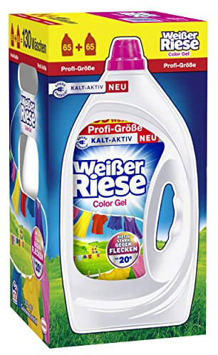 Weißer Riese Color Gel (130 Waschladungen), Color Waschmittel sorgt für strahlend saubere Wäsche & wirkt riesig stark gegen Flecken, Kalt-Aktiv schon ab 20° C, 100% recycelbar*