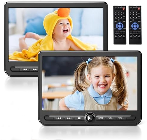 Arafuna Tragbarer DVD Player Auto 10,5 Zoll Doppelbildschirm, Akku | Region Free für DVD, CD sowie USB und TF bis 32 GB mit Last-Memory für nahtlose Wiedergabe.