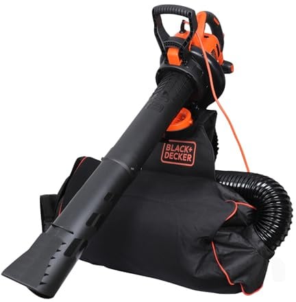 BLACK+DECKER 3-in-1 Elektro Laubsauger & Laubbläser (3.000 Watt, mit Häcksler, 72l Fangsack-Rucksack – hohe Blasgeschwindigkeit & verstellbare Saugleistung, für Terrasse, Wege, Einfahrten) BEBLV300-QS