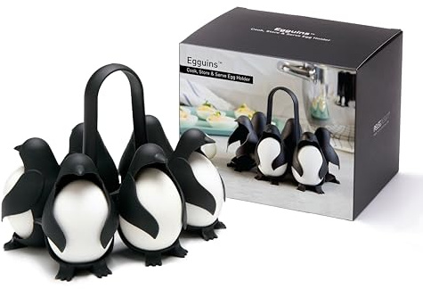 PELEG DESIGN – Egguins-förmiger Eierspender & Eier Aufbewahrung – Eierkocher & Kühlschrank Organizer für 6 Eier – Perfekt für Weich- und Hartgekochte Eier (Egguins)