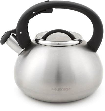 Hanseküche Wasserkessel, 2,3 L, für Induktion und Gas, Edelstahl und Kunststoff, Edles Design, pfeifend