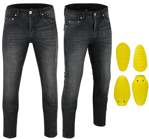 MCW Gear Stretch-Motorradjeans – UKCA CE AA bewertet Herren Kevlar verstärkter Denim, Level 2 Knee Amour Perfact Motorradbekleidung, Schwarz , 32 W / 32 L