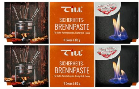 Till Sicherheits-Brennpaste 2x 3er à 80g (6 Stück) - Ideal für Fondue, Rechaud, Chafing Dishes & Tischgrills - Sichere & Sauber verbrennende Paste