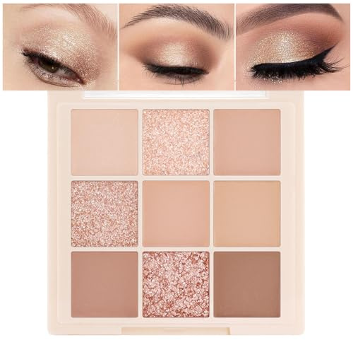 Muorruo Lidschattenpalette in 9 Nude-Farben, natürliche Lidschatten-Make-up-Paletten für Frauen, Lidschattenpalette in neutralen, hellen Farben, langanhaltend, natürlich aussehend, #03