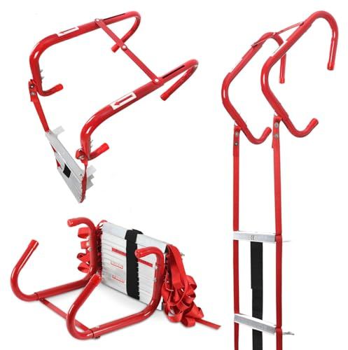 Vkechh Feuerleiter,4.5 m Faltbare Rettungsleiter, Rostfrei Non-Slip Aluminium Rungs, Lightweight max.450 kg,Verstellbarer Haken,Belastung EN1147-zertifiziert,für Familie, Schulen und Büros