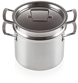 Le Creuset Pastatopf aus 3-ply Edelstahl mit Deckel und Sieb, Ø 20 cm, Für alle Herdarten inkl. Induktion geeignet, Silber, 96200520001000
