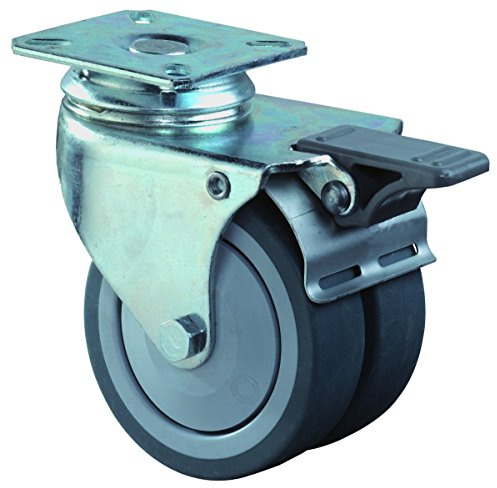 BS ROLLEN Doppellenkrolle mit Anschraubplatte-Kugellager, Gummirad, Durchmesser 75 mm mit Feststellung, B120.A85.075