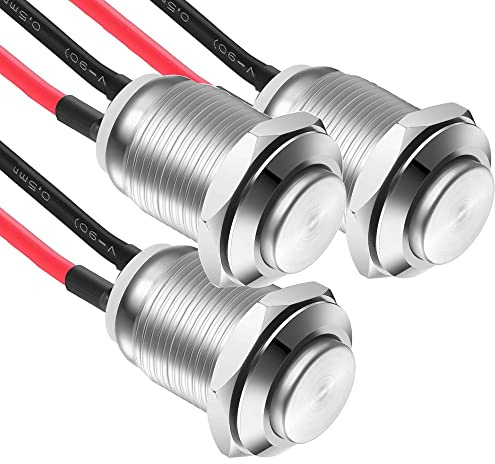 Gebildet 3Stücke wasserdichte Drucktaster Verriegelung Druckschalter Edelstahl Taster EIN Aus 12mm 2A/12V/24V/125V/250V mit Draht (Hervorstehend)