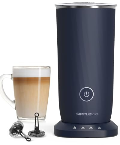 SIMPLETASTE Milchaufschäumer Elektrisch 4-in-1, Heißer & kalter Milchschaum, Milch erwärmen & Kakao, Antihaftbeschichtung, Automatische Abschaltung, Leise & BPA-frei, für Cappuccino & Latte Dunkelblau