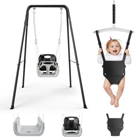 Kinderschaukel,4-in-1 Schaukel Baby Verstellbarer Kinderschaukel Indoor mit Rückenlehne Schaukel Indoor Kinderschaukelsitz Kleinkind Schaukel bis 80 kg belastbar (Schwarz)