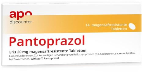 apodiscounter Pantoprazol Eris 20 mg magensaftresistente Tabletten (1x 14 Stück) - Effektiv gegen Sodbrennen & Saures Aufstoßen