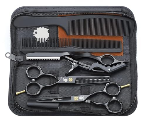 Purple Dragon Haarschere 5,5Zoll Profi Friseurschere Friseurscheren set perfekt Haarschnitt für Damen und Herren Sharfe Schere für Barbier/Friseur/Anfänger (Schwarz)