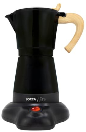 JOCCA, Italienische Kaffeemaschine, elektrisch, Aluminium, 6 Tassen, tragbare und manuelle Kaffeemaschine mit Holzgriff, Schwarz, Mokka-Stil