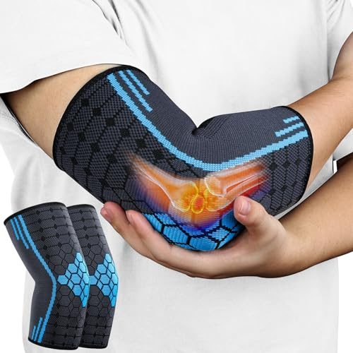 AOOWU 2 Stücke Ellenbogenbandage, Tennisarm bandage für Damen Herren, Kompression Ellenbogen Bandage für Arthritis, Sehnenentzündung, Ellenbogenschoner für Sport, Golferarm, Tennisarm Armbandage (M)