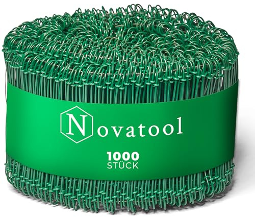 Novatool 1.000 Stück Rödeldraht mit Ösen 1,4 x 140mm Bindedraht Grün ummantelt, rostfreier & langlebiger Drilldraht, Drahtbinder, Ösendraht, Drahtschlaufen, Ideal als Floristendraht und Blumendraht