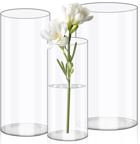 Olrla 3 Teiliges Set Transparente Acryl Blumenvase, Bruchsichere Kunststoff-Zylindervase für Blumenarrangements, Hochzeits-Mittelstücke, Heimwerken (20x10 und 25x12 und 25x15cm)
