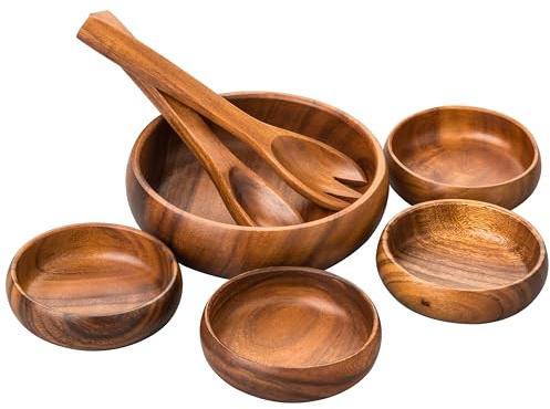 Premier Housewares Kora 7pc Salat Set, Akazienholz, 20 x 20 x 5 cm, Natural