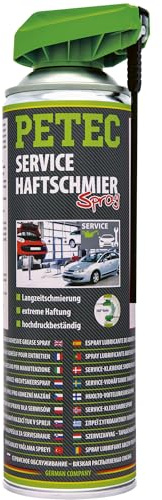 PETEC Service Haftschmierspray Sprühfett KFZ Spray Schmiermittel 500 ml. Hochviskose Fett für Führungsbolzen, Türfett Auto, Kettenfett, Lagerfett 71550
