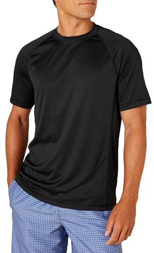 Amazon Essentials Herren Schmal Geschnittenes, Kurzärmeliges, Schnelltrocknendes UPF 50-Bade-T-Shirt, Schwarz, M