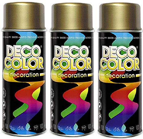 DECO COLOR 3er Sparpack DC Lackspray glänzend 400ml nach RAL freie Farbauswahl (3 Dosen in goldlack glanz)
