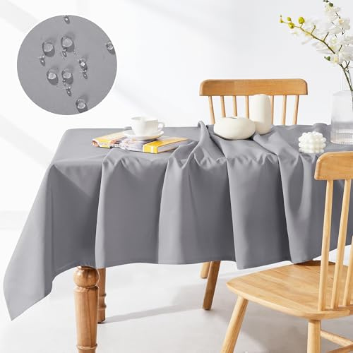 Deconovo Outdoor Tischdecke Abwaschbar Gartentischdecke Wasserabweisend Wasserdicht Garten Tischtücher Tischdecke Gartentisch Wetterfest für Esszimmer Küche Wohnzimmer, 240x140 cm, Grau, 1 Stück