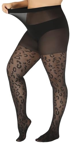 Yilanmy Muster Strumpfhosen Damen Grosse Grössen 40 DEN | Schwarz Leoparden & Punkte Muster, hohe Taille, vielseitig für Party, Alltag & besondere Anlässe