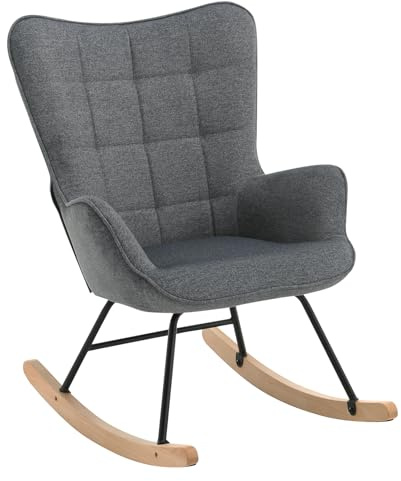 WOLTU Schaukelstuhl Wohnzimmer, Stillstuhl für Schlafzimmer Balkon, Relaxsessel gepolstert, bequem, Samt, Dunkelgrau