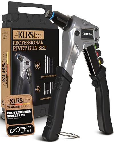KLRStec® Professional Nietenzangen Set inkl. 120 Nieten und 4 HSS Bohrern – Hochwertige Popnietenzange zum verarbeiten von Blindnieten