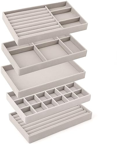 Domkan Schmucktablett,Schmuck Organizers,Schmuckaufbewahrung schublade, Schmuckeinsatz für Schubladen,Schmucktablett Stapelbar,Zum Aufbewahren und Präsentieren (Braun)