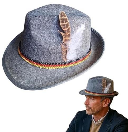 JazRvr Trachtenhut, Filzhut für Bierfest und Mottoparty, Traditioneller Sepplhut für Oktoberfest und Karneval, Erwachsene Unisex 60er 70er Hippie Rock Musiker Vampire Karneval Halloween