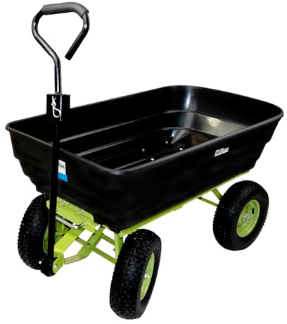TRUTZHOLM Gartenwagen mit Kippfunktion 400kg auch als Anhänger für Rasentraktor nutzbar, 125 Liter Transportwagen, Deichsel oder Handgriff