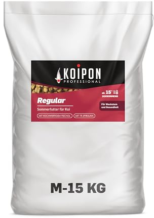 KOIPON Regular Koifutter 15 kg 6 mm Sommer, 1% Spirulina, schwimmend | Sommer-Hauptfutter mit Spirulina, schwimmende Pellets – für japanische Koi, auch als Goldfischfutter geeignet