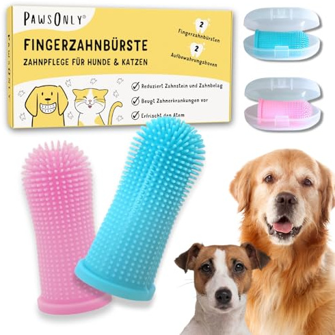 PawsOnly | Hundezahnbürste | Fingerzahnbürste für Hunde & Katzen | Zahnbürste Hund | Fingerlinge Zahnpflege | Dog Toothbrush | Katzenzahnbürste | Zahnputzfingerling Welpen Zähne Putzen (Blau + Rosa)