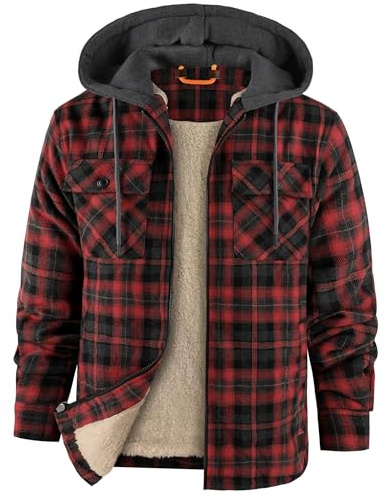 zitysport Holzfällerjacke Gefüttert Herren Hemdjacke Sherpa Fleece Kariert Jacke Fleecefutter Mantel Flanelljacke Outdoor Kapuzenjacke Kariert Männer Winterjacke mit Kapuze Sweatjacke