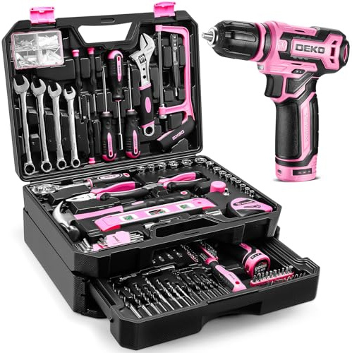 Akku-Bohrmaschinen-Werkzeug-Set: DEKO 12 V rosa Bohrmaschine 238 Stück Werkzeugkoffer mit Akku Elektrischer Bohrschrauber für Frauen Zuhause Handreparatur Grundlegende Werkzeugkasten Werkzeugsets
