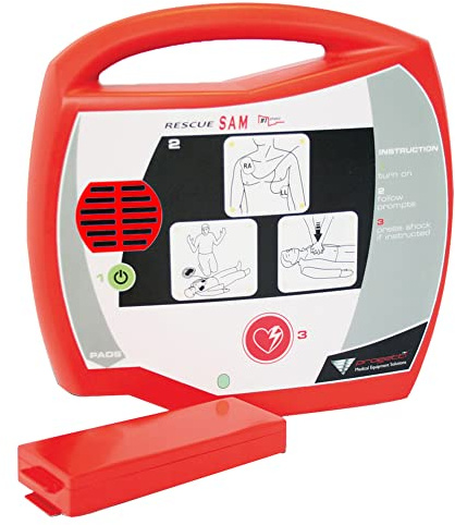 Rescue Sam AED - Halbautomatischer externer Defibrillator für den öffentlichen Gebrauch durch unerfahrene Personen; bietet Sprachanweisungen auf Spanisch an, 33430