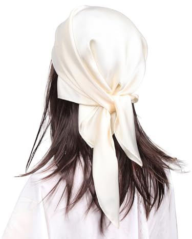 MEANBEAUTY Damen 70 x 70 cm Seidenschal Seide Leicht Bandana mehrfarbig Schal Kopftuch Haarschal-Weiss