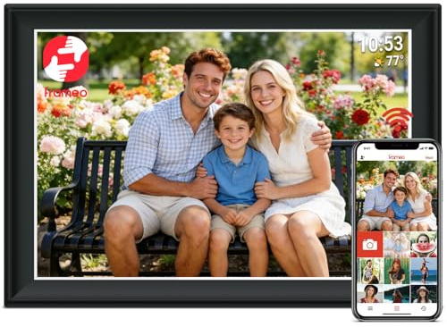 64 GB FRAMEO 11 Zoll Digitaler Bilderrahmen WiFi Smart 1920x1280 FHD Touchscreen IPS, Auto-Rotation, Unterstützung SD-Karte auf USB-Laufwerk, 2,4/5 GHz, App-Steuerung per Frameo, ideal für Familien