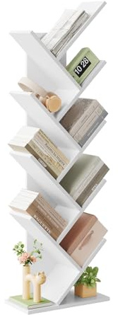 EUGAD Bücherregal Baumform, Standregal CD DVD Regal Mit 9 Ebenen, Raumteiler Aufbewahrungregal Eckregal für Schlafzimmer, Wohnzimmer 40x127x20 cm, Weiß