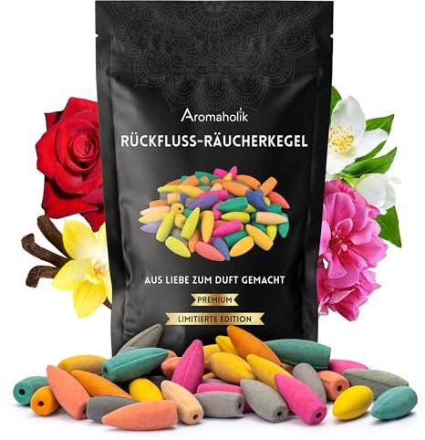 Premium Rückfluss Räucherkegel Wasserfall, Natürlich aromatische Räucherkegel mit Duft Mix, 60 Stück, Frische Räucherkerzen für Stressabbau und Meditation, Backflow Incense, Aromaholik